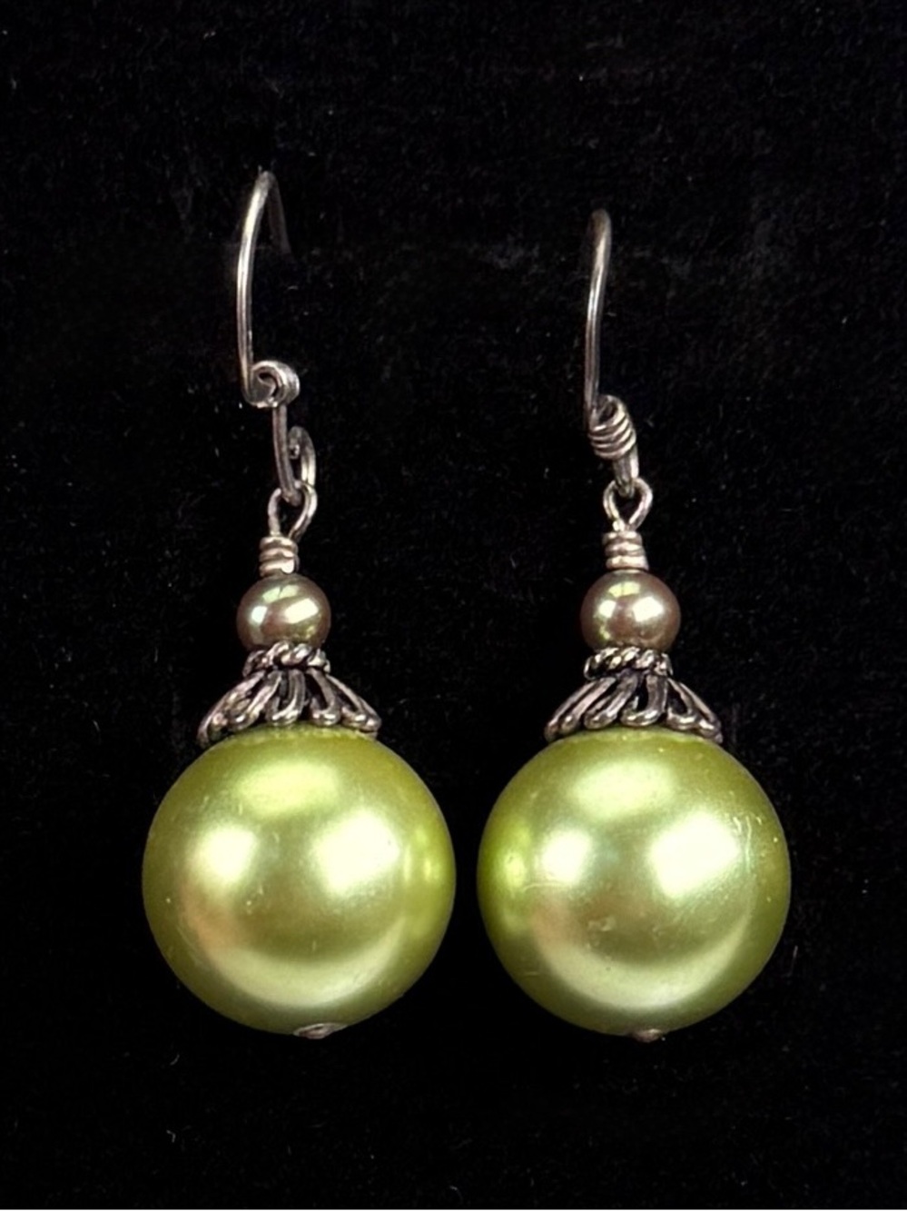 Vintage Green Metallic Drop Ball Pierced Earrings